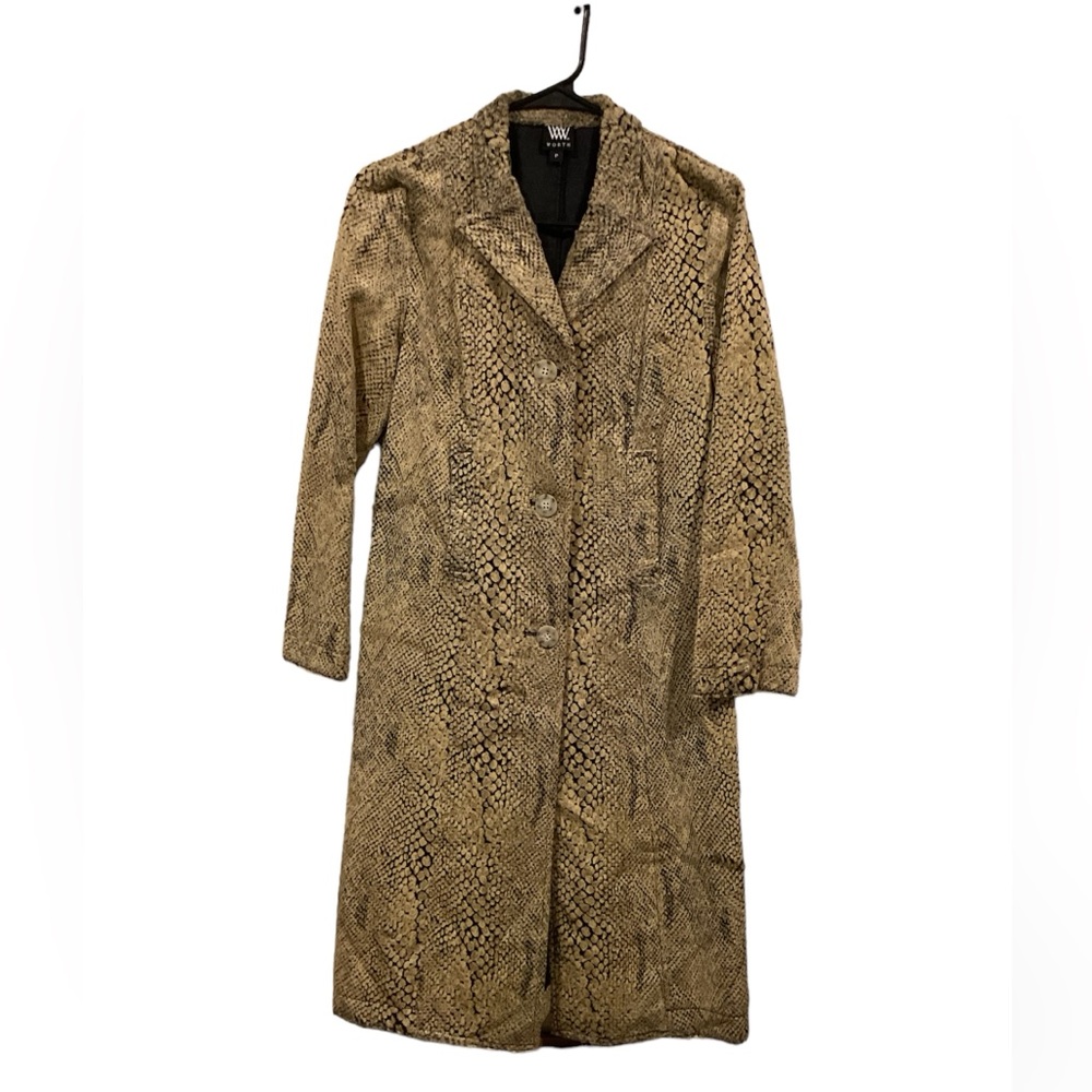 Worth Snakeskin Print Petite Pea Coat Brown Tan Animal Print Made in USA XS